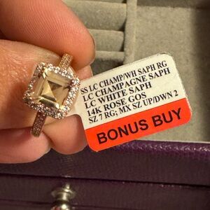 Radiant LC Champagne Sapphire and LC white Sapphires with 14k gold over 925